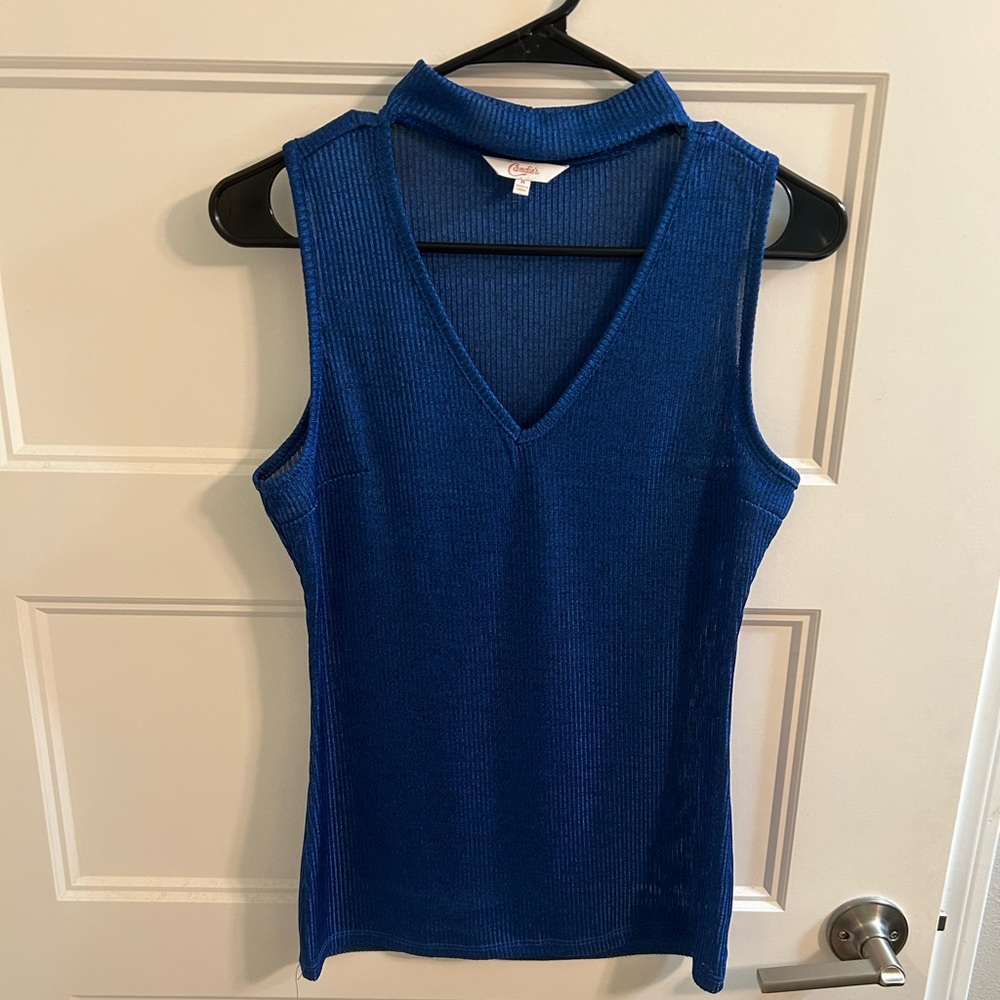 CANDIES | sparkly blue fitted choker top size M